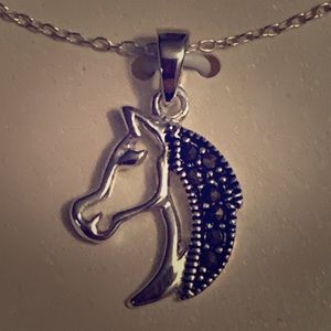 Sterling Silver & Marcasite Horse Head Pendant New